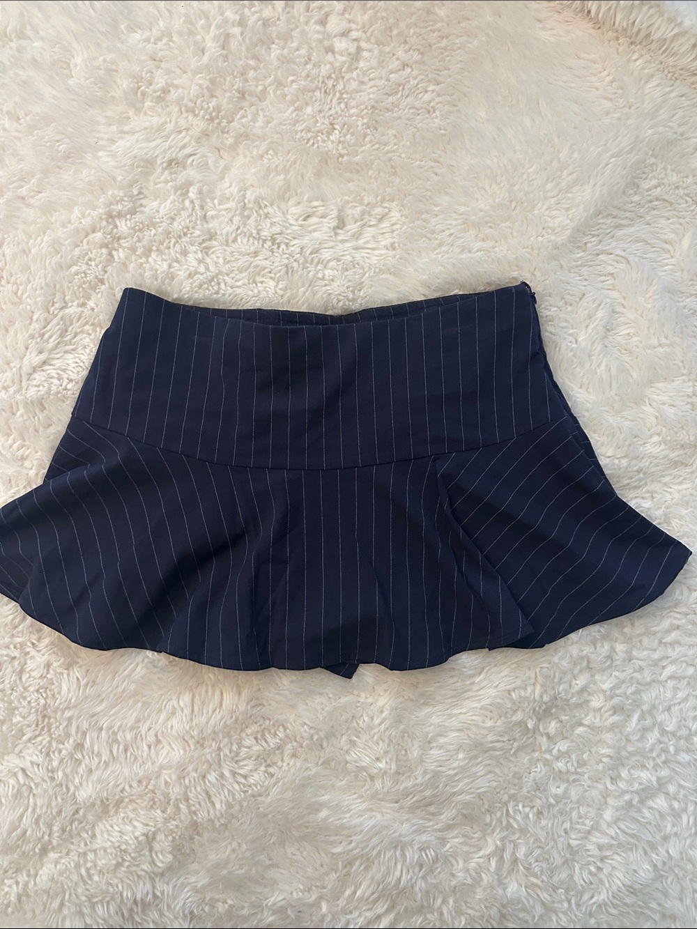 Navy Pinstripe Flared Skort